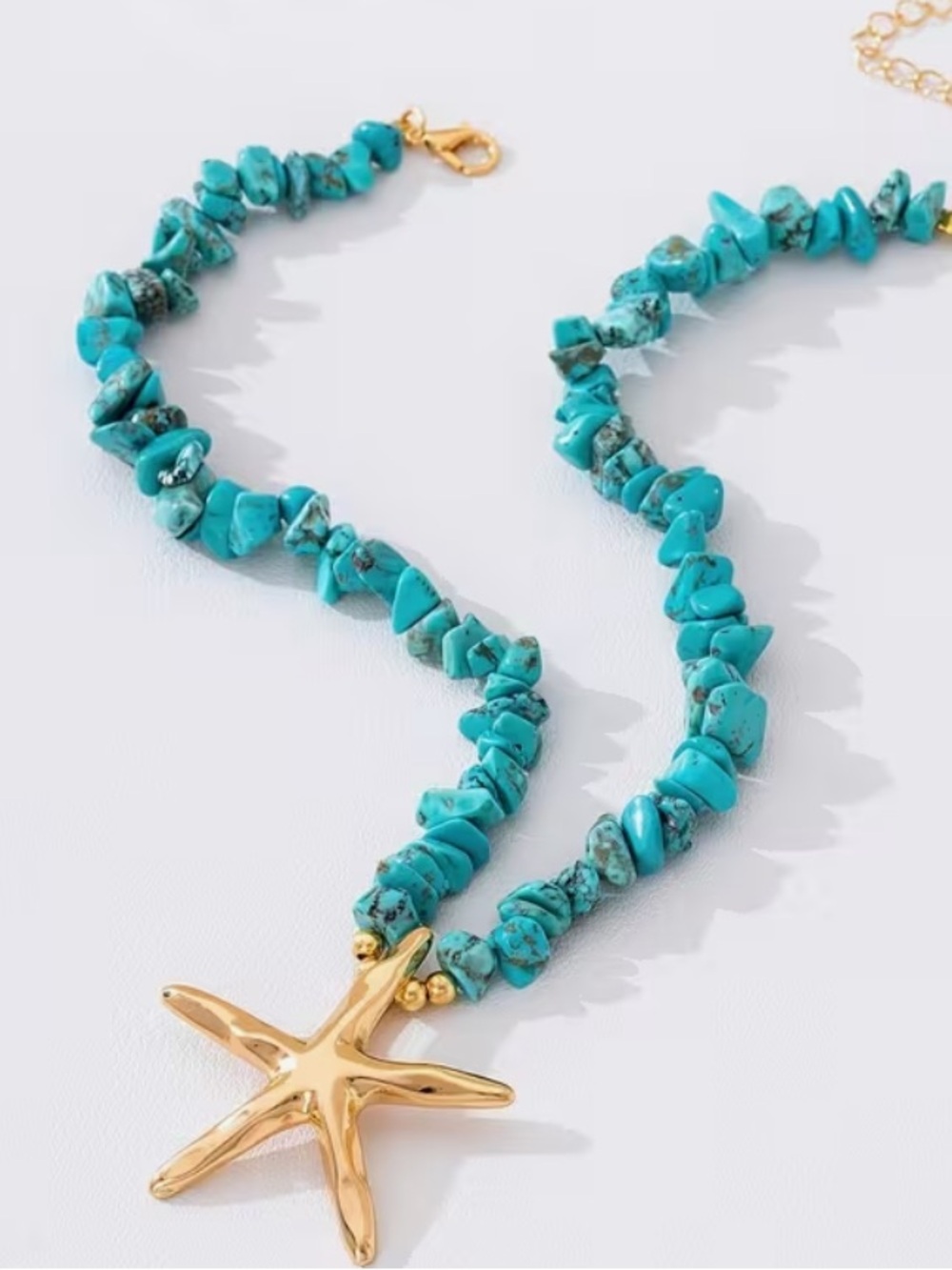 TURQUOISE Chip Necklace with Gold Starfish Pendant NIB